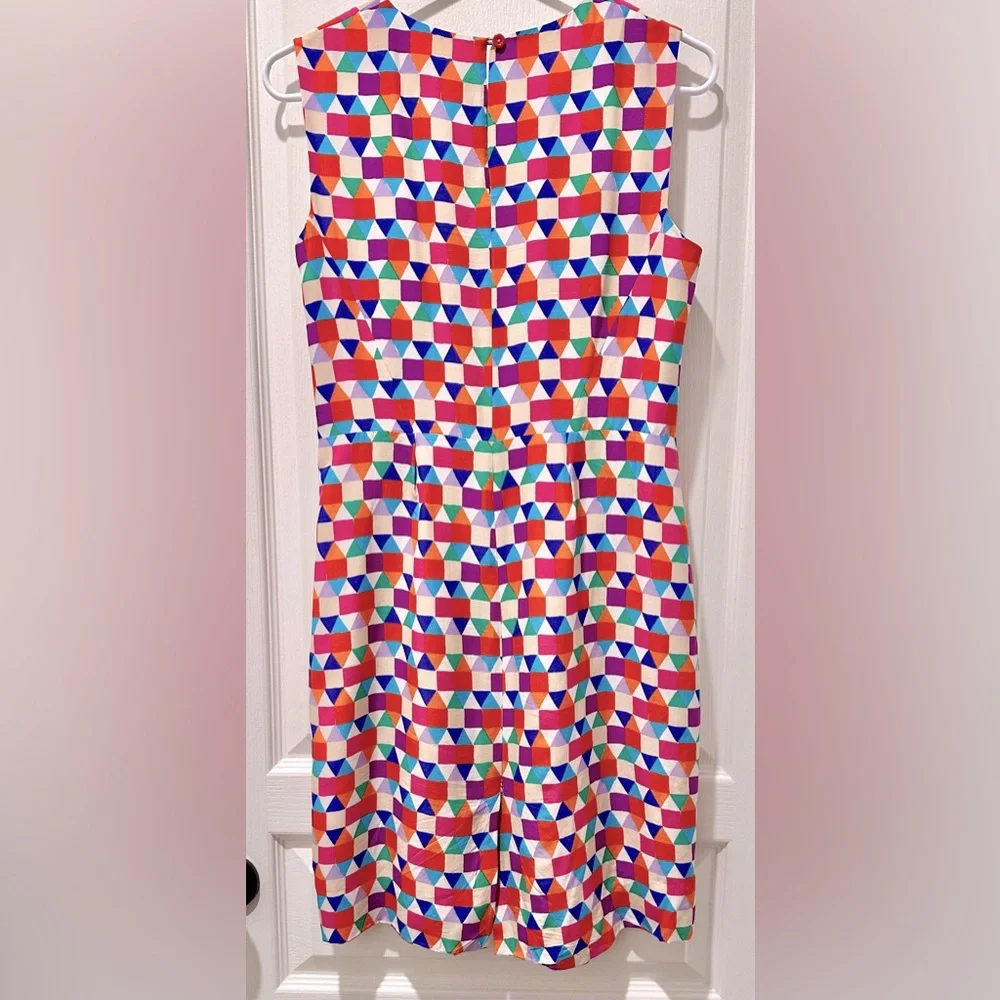 Kate Spade Short Sleeve Abbey Silk Blend Sheath Dress In Vibrant Geo Print ZB4
